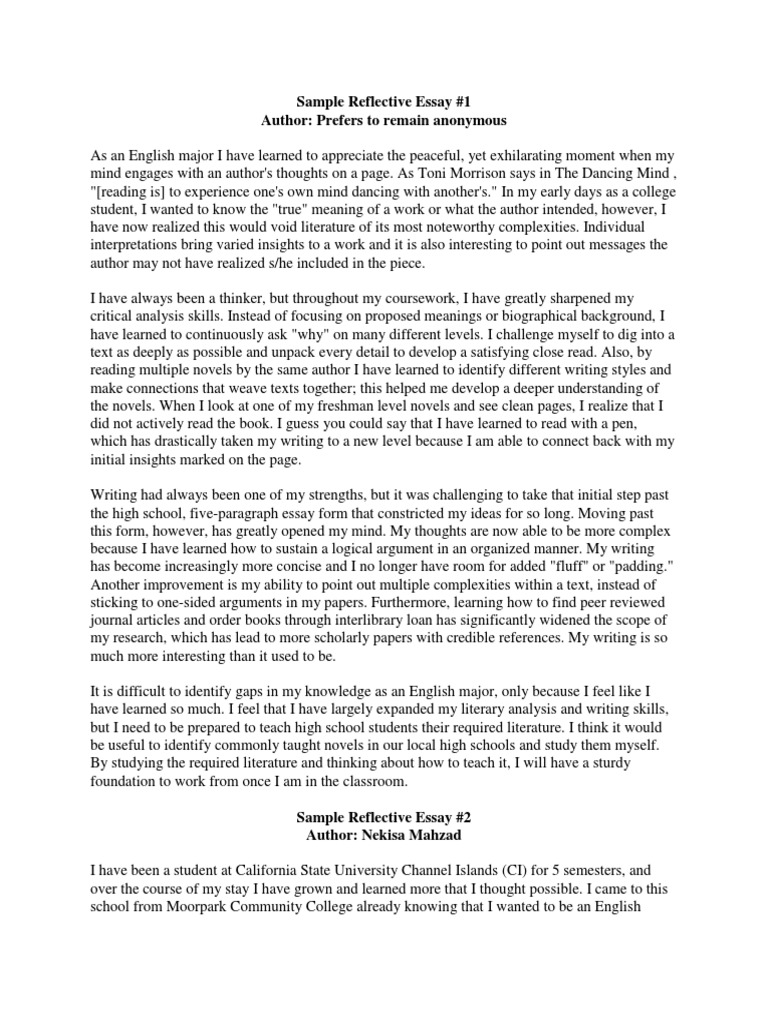 sample of reflective writing essay