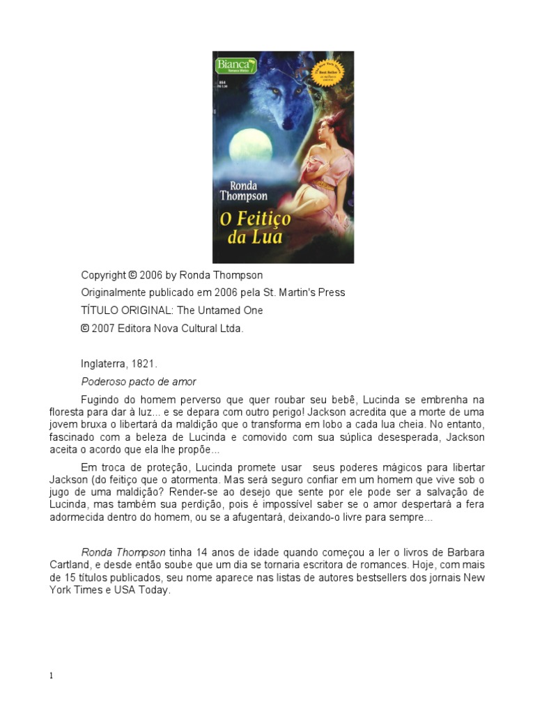 Bianca - 854 - Ronda Thompson - O Feitico Da Lua Livro Um Serie Irmãos Wulf  | PDF | Morte | Amor, image size:768x1024