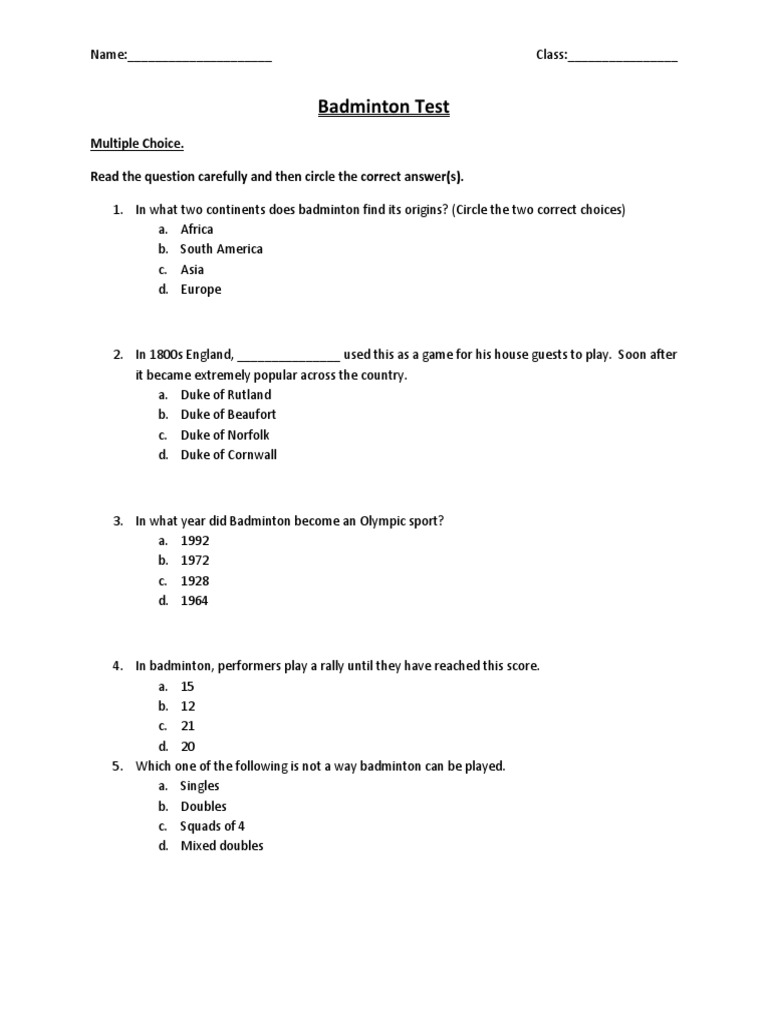 badminton test Sports Athletic Sports