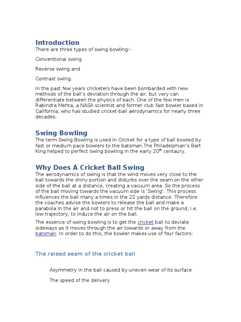 Physics Of Swing Bowling Bowling Cricket Games Of