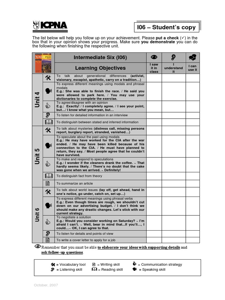 Intermediate Six Learning Objectives | PDF | Language Arts & Discipline ...