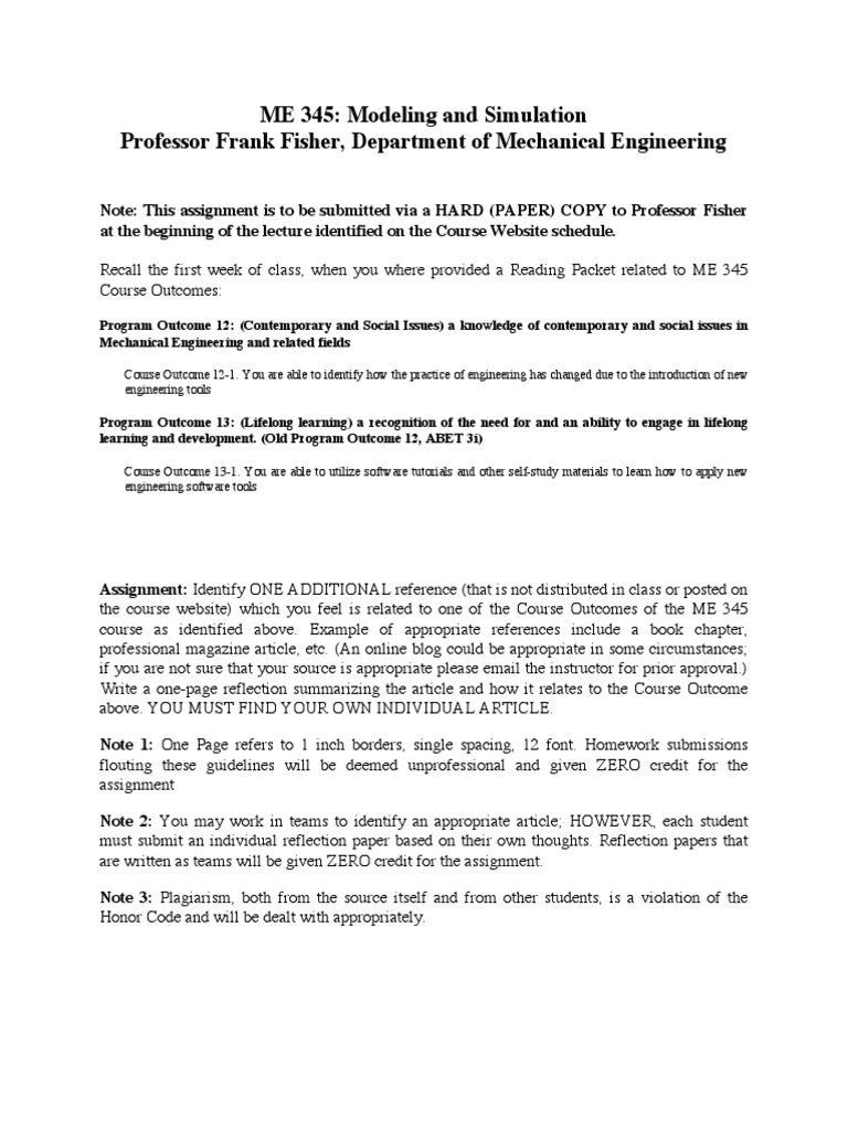 ME 345: Simulation Assignment Guidelines | PDF | Career & Growth ...