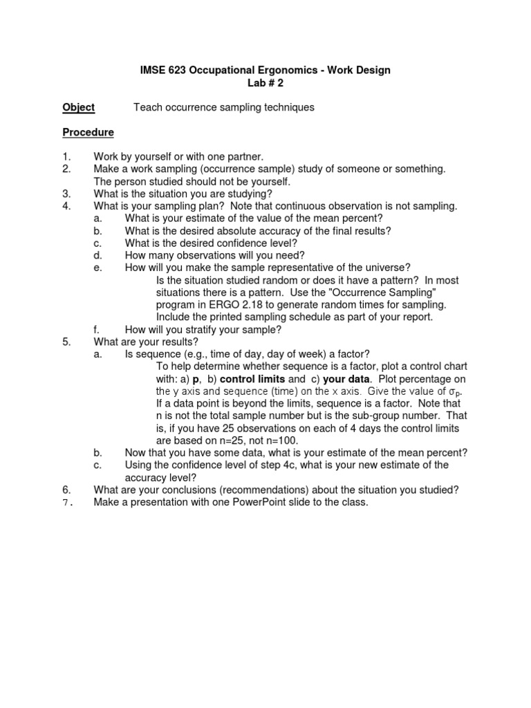 Occupational Ergonomics Sampling Guide | PDF | Career & Growth ...