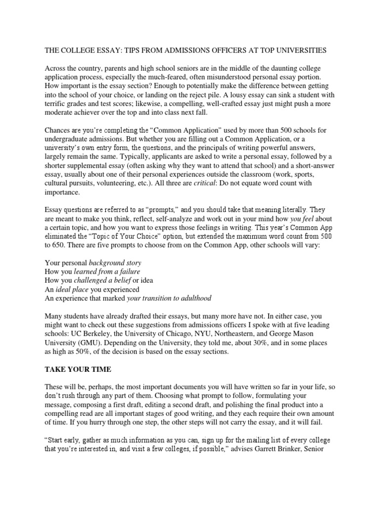 Tips From College Admissions Officers On Writing The Perfect Essay ...