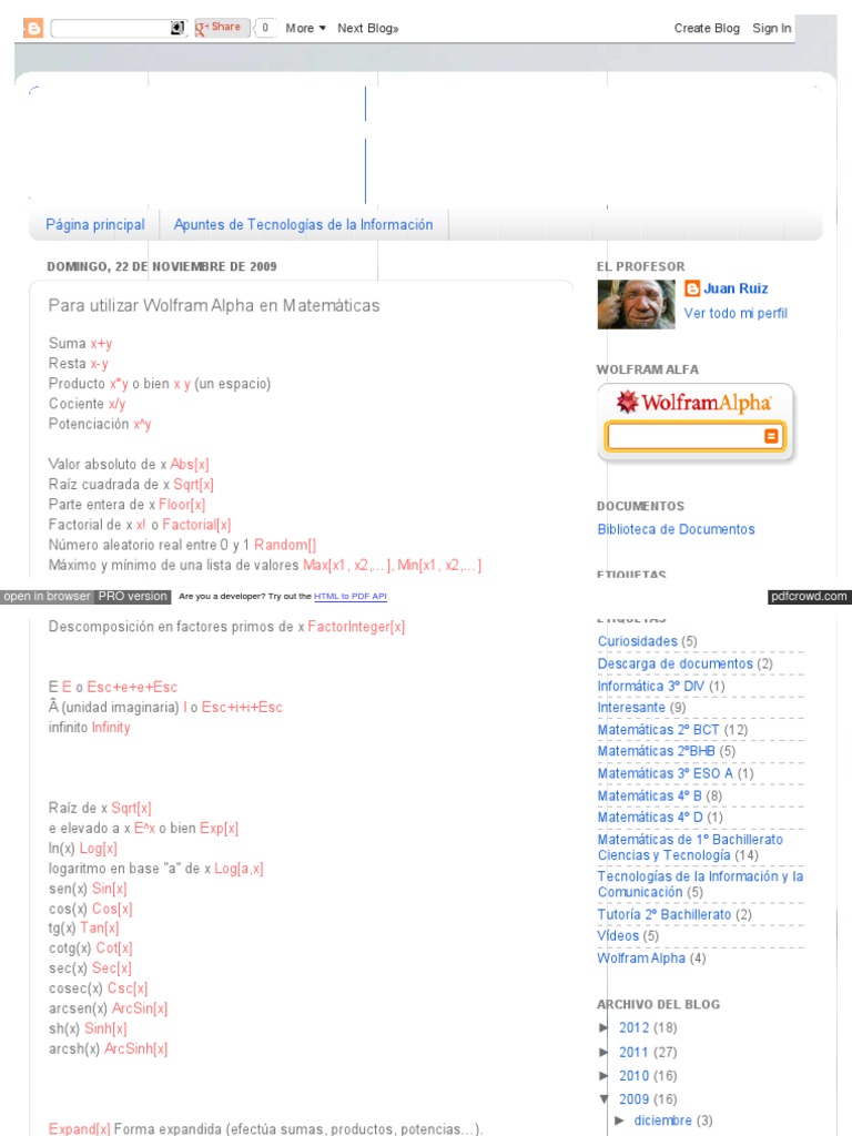 Uso de Wolfram Alpha en Matemáticas | PDF | Números | Enseñanza de ...