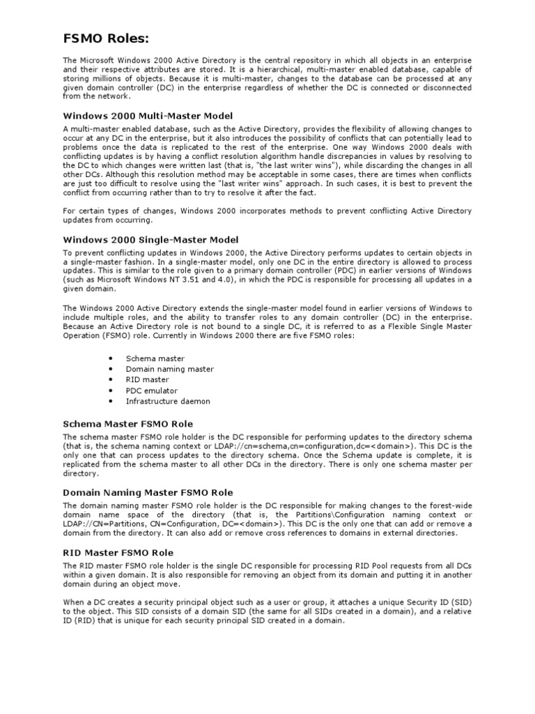 Fsmo Roles | PDF | Active Directory | Microsoft Software