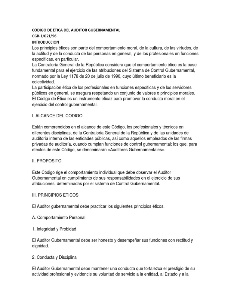 Código de Ética del Auditor Gubernamental | PDF | Contralor | Gobierno