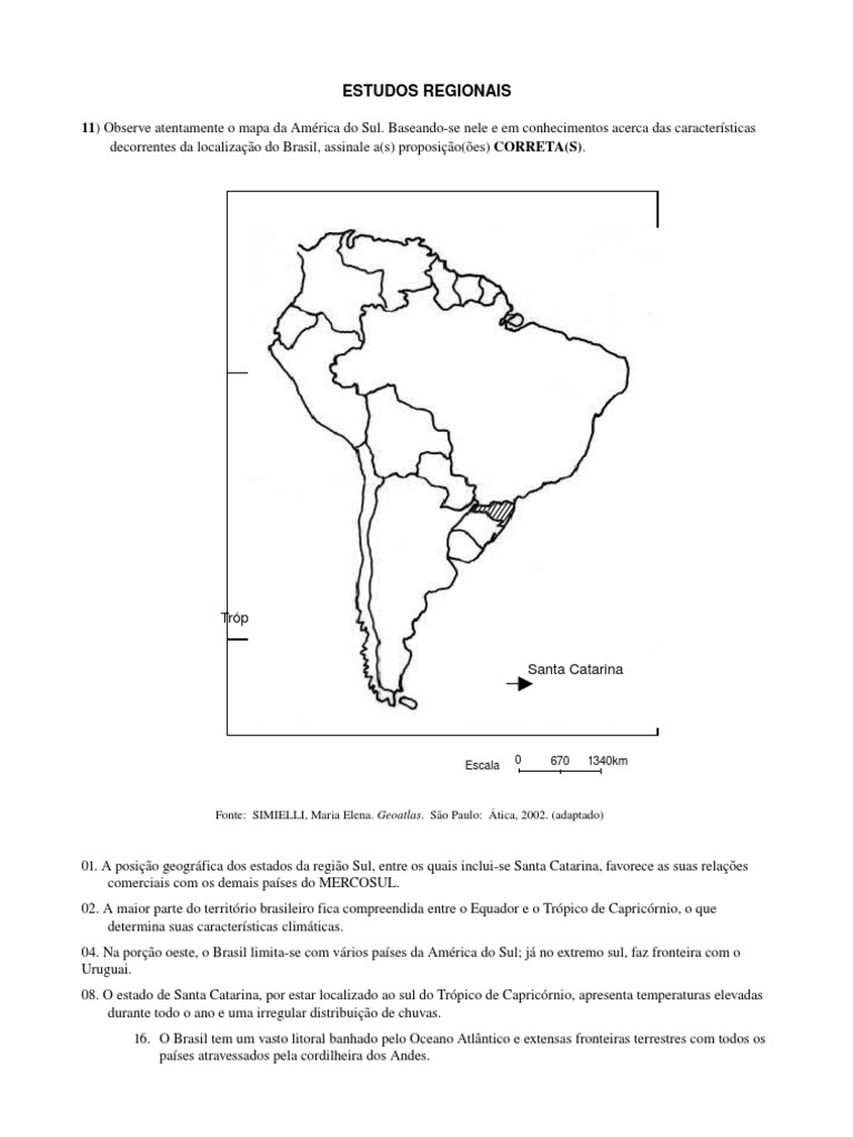 Exercícios Sobre América Do Sul 8 Ano Com Gabarito