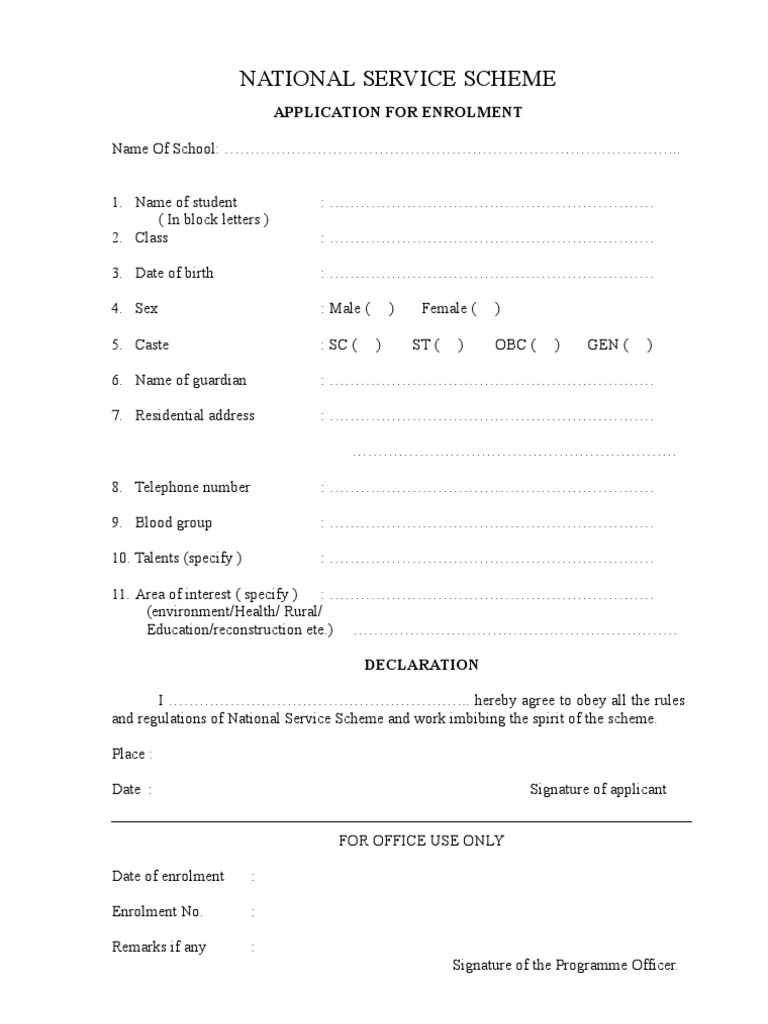 NSS Enrollment Application Form | PDF