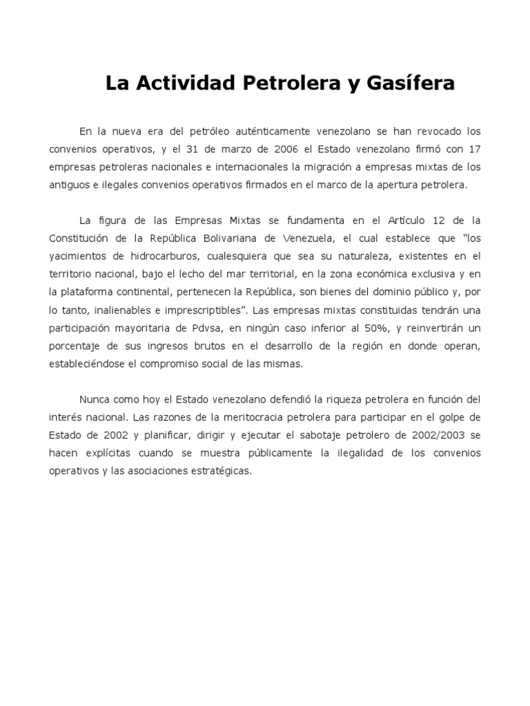 Actividad Petrolera y Gasífera en Venezuela | PDF | Petróleo | Gas natural