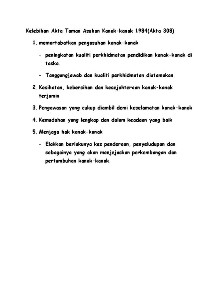 Kelebihan Akta Taman Asuhan Kanak Pdf