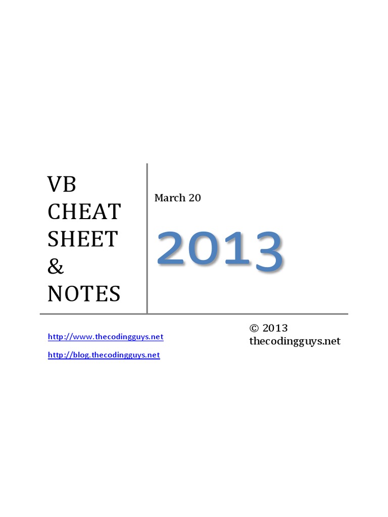 Visual basic syntax cheat sheet pdf