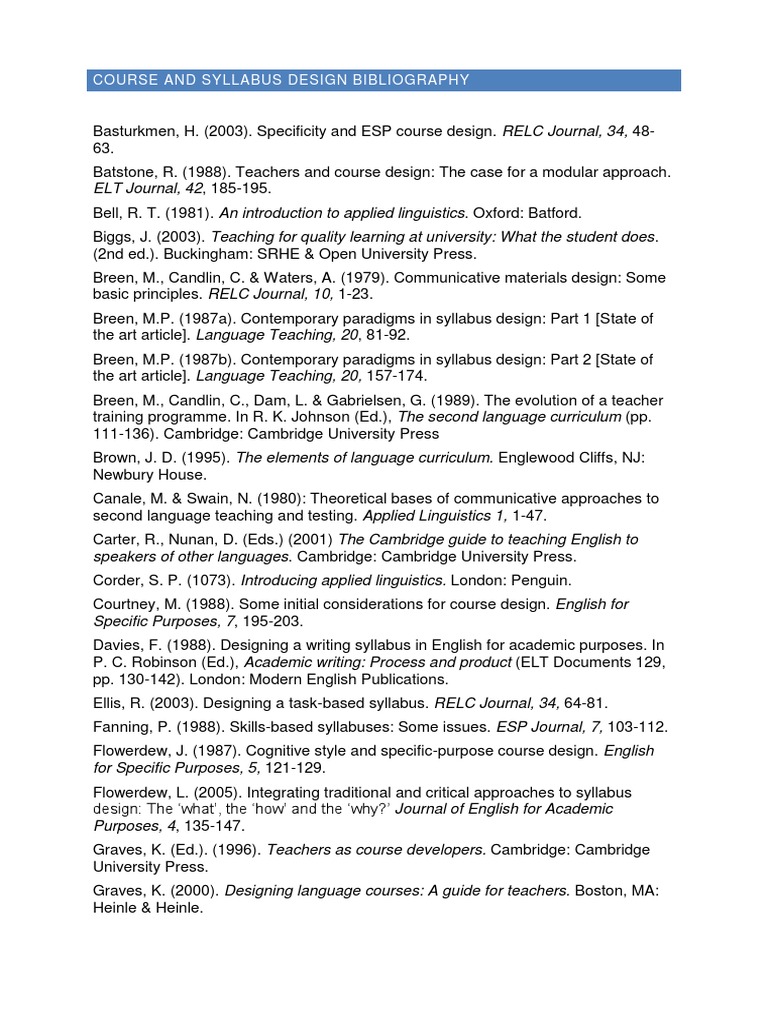 Course and Syllabus Design Bibliography | PDF | Language Education ...