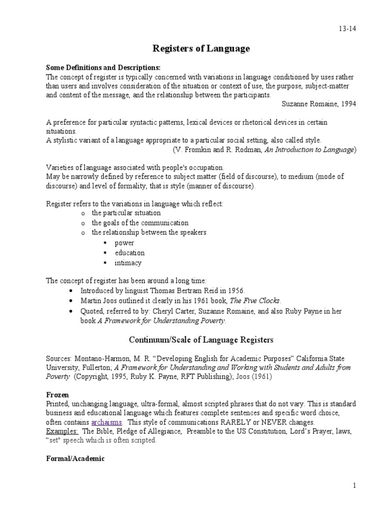Five Registers Of Language – List Of Language Registers – LHWLS