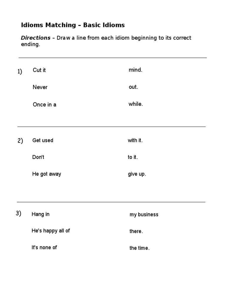 Basic Idioms Matching Exercise | PDF