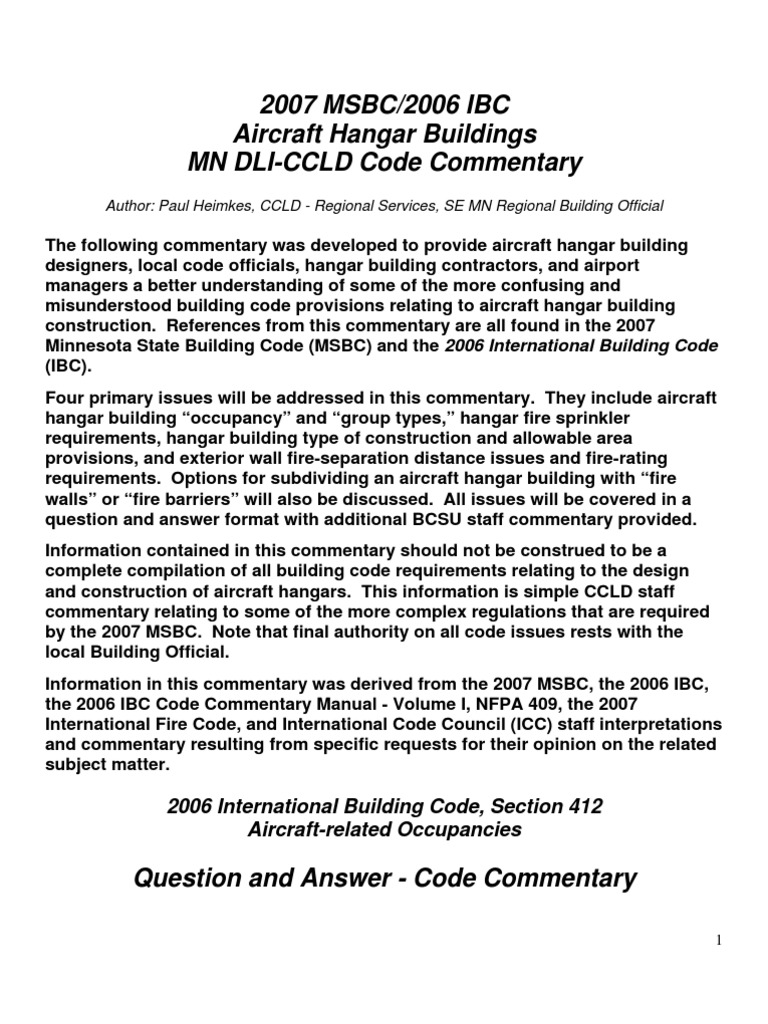 Aircraft Hangar Building Code Guide | PDF | Fire Sprinkler System | Wall