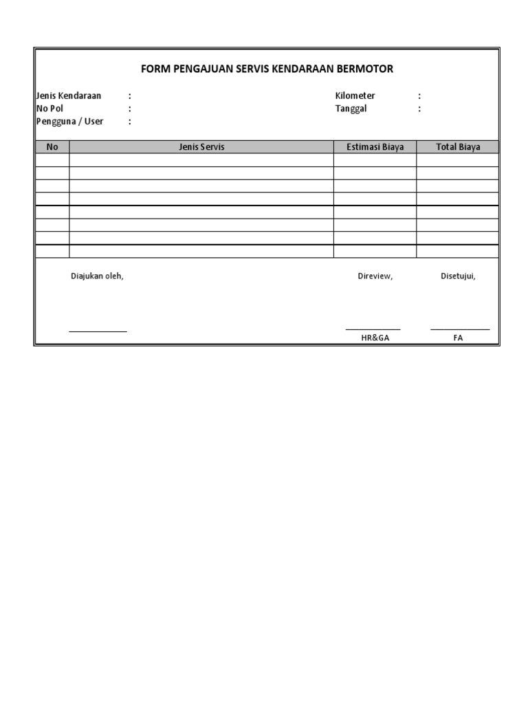 Form Pengajuan Servis Kendaraan | PDF