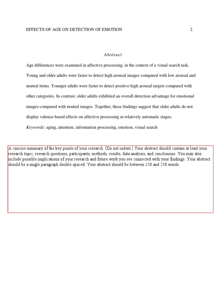 Keywords: Aging, Attention, Information Processing, Emotion, Visual ...