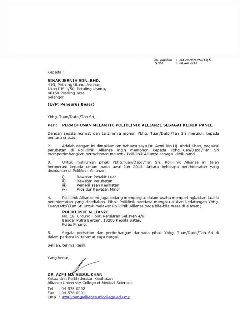 Contoh Surat Pelantikan Klinik Panel