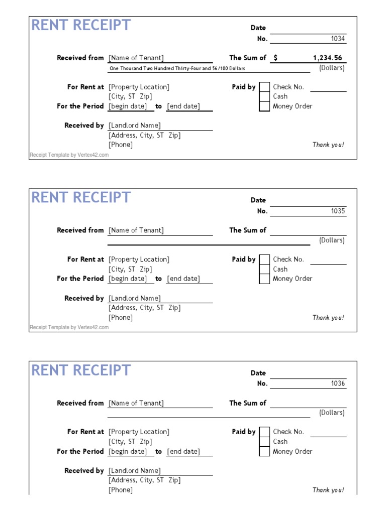 rent receipt landlord leasehold estate
