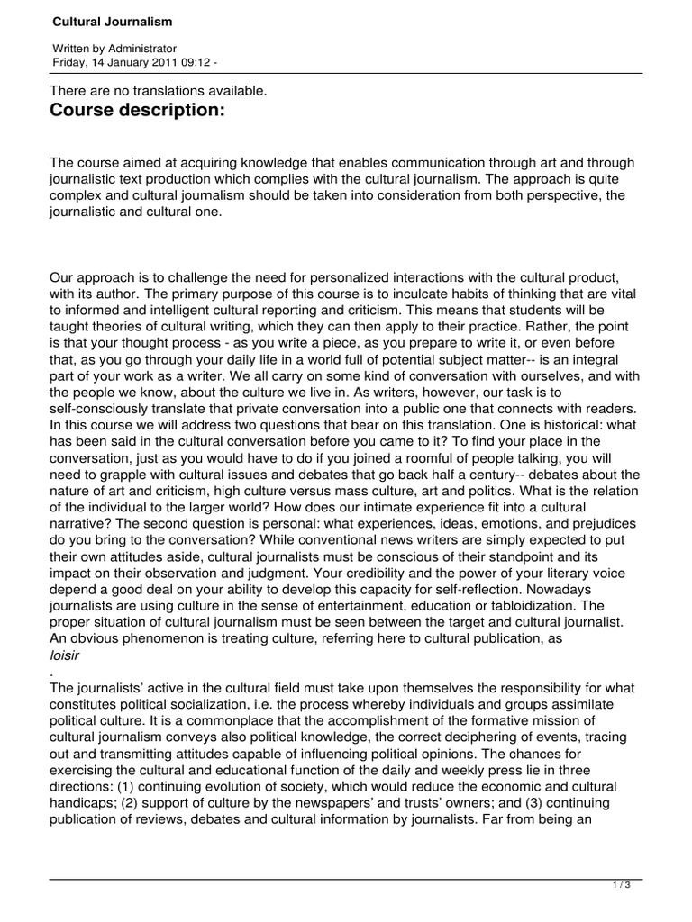 Cultural Journalism PDF Journalism Translations