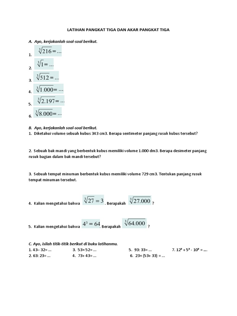 Latihan Pangkat 3 Dan Akar Pangkat 3