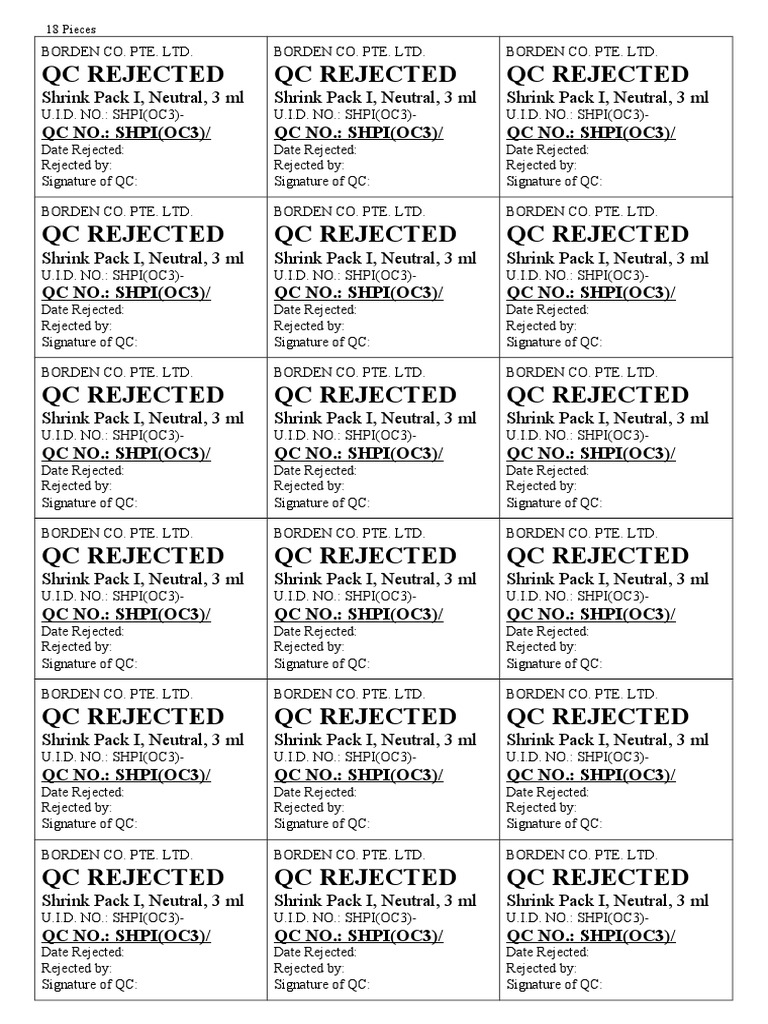QC Rejection Summary | PDF | Law | Technology & Engineering