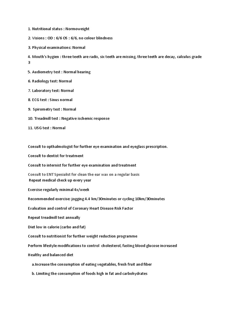 Health Evaluation and Recommendations | PDF | Wellness