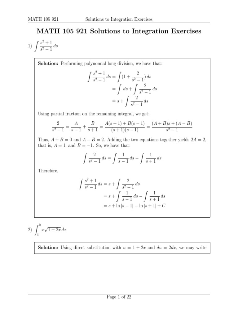 Integration Exercises (With Answer Key) | PDF