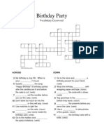 Birthday Party: Vocabulary Crossword