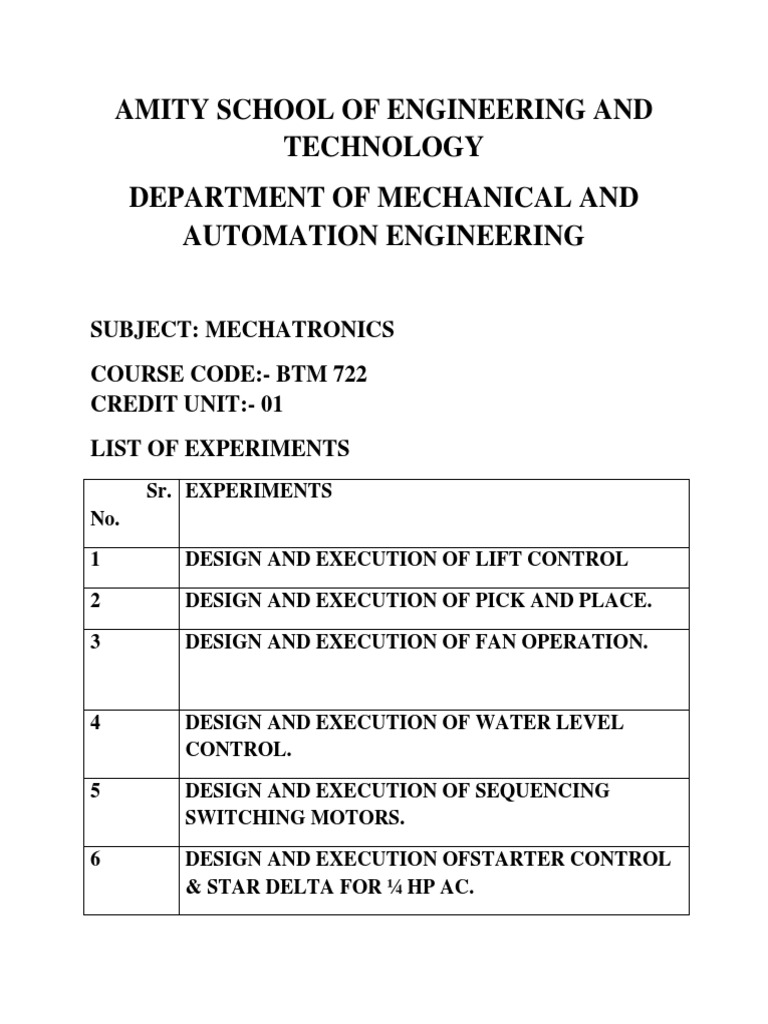 Mechatronics Lab Experiment Guide | PDF | Programmable Logic Controller ...