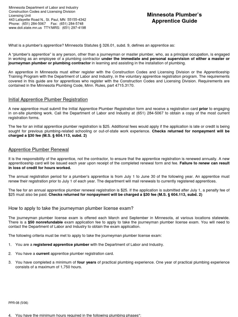 Department of Labor: pe apprentice plumber registration form ...