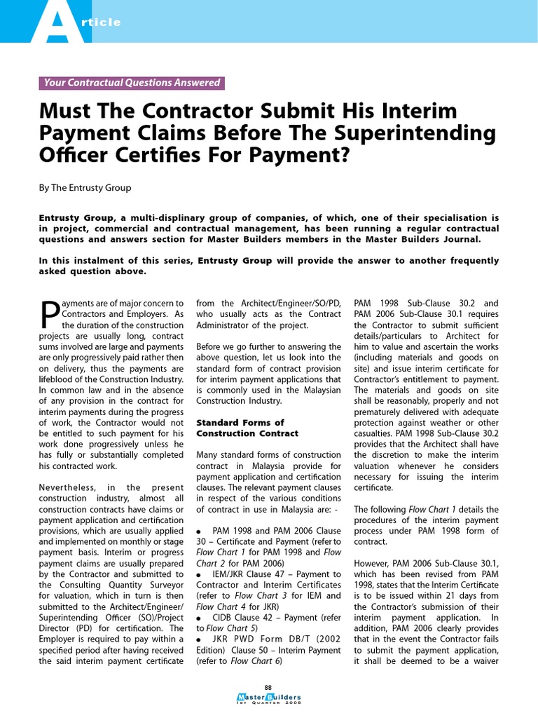 Must The Contractor Submit His Interim Payment Claims Before The ...