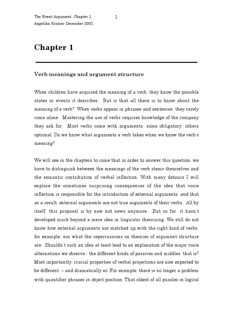 The Event Argument and The Semantics of Verbs. Chapter 1 | PDF ...