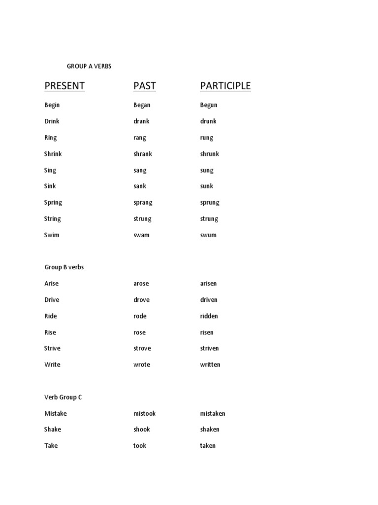 Irregular Verbs List by Group | PDF | Language Arts & Discipline