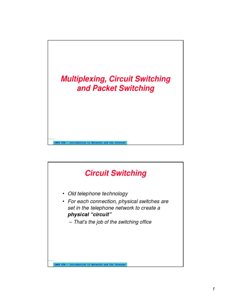Multiplexing, Circuit Switching and Packet Switching PDF Network