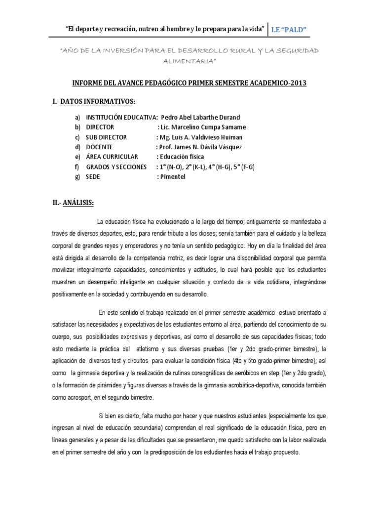 Informe Avance | PDF | Educación Física | Deportes