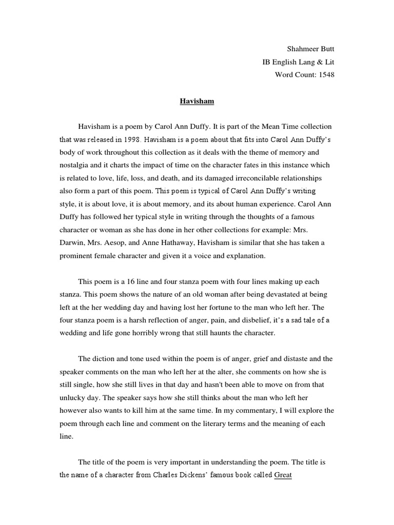 Havisham and anne hathaway poem comparison essay 04 image