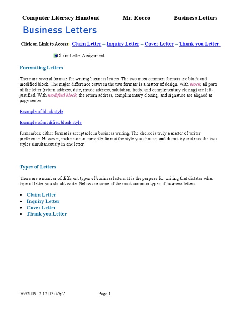 Business Letters Tutorial Pdf Business
