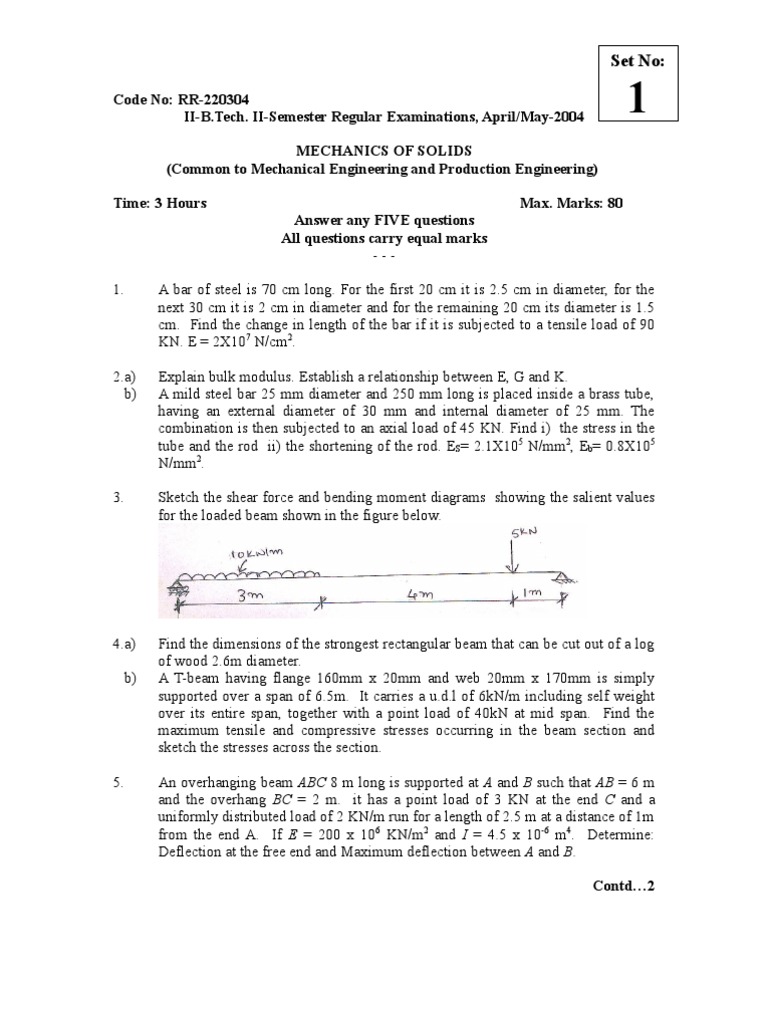 Mechanics of Solids Exam Questions | PDF | Bending | Stress (Mechanics)