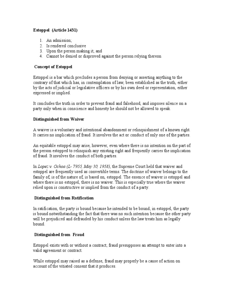 Estoppel Estoppel Laches (Equity)