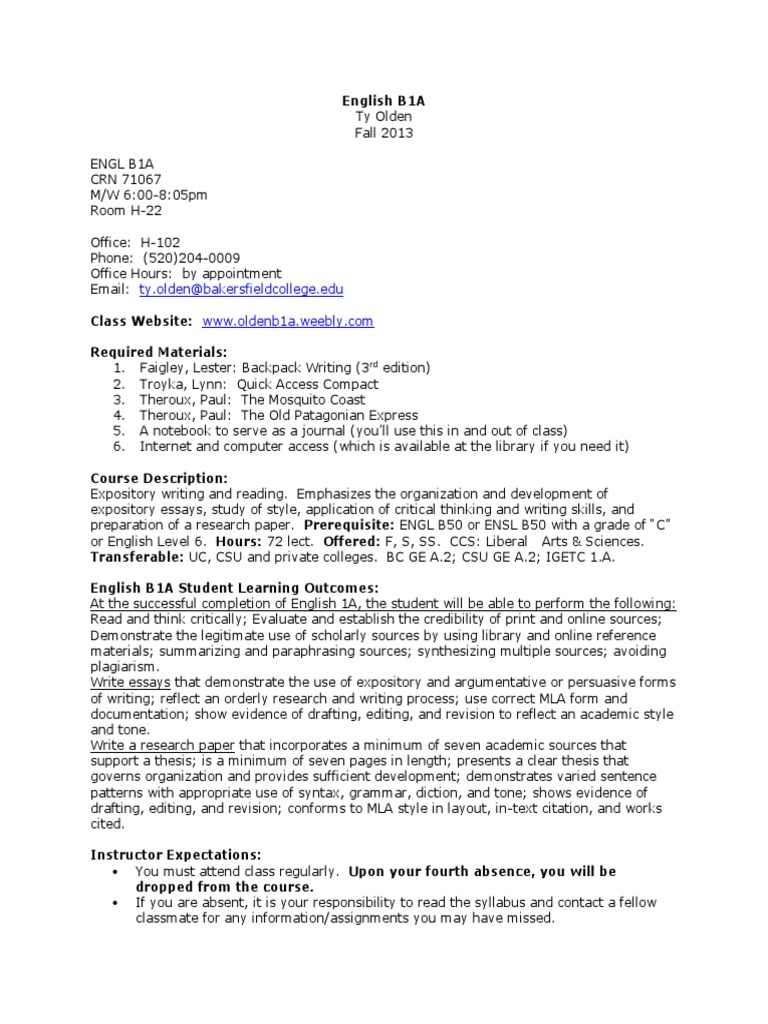 English B1A Course Overview | PDF | Homework | Academic Publishing