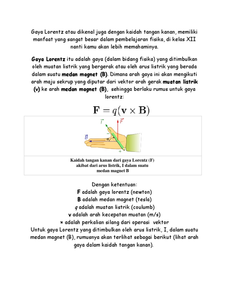 Gaya Lorentz Atau Dikenal Juga Dengan Kaidah Tangan Kanan