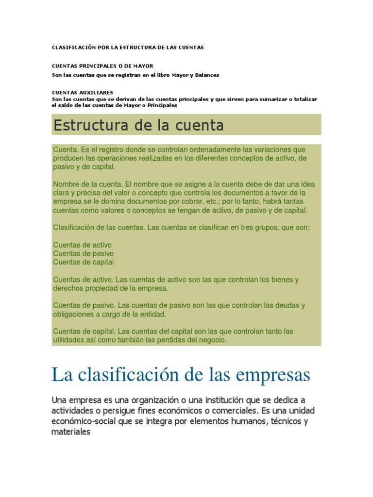 Clasificación Por La Estructura de Las Cuentas | PDF | Capital ...