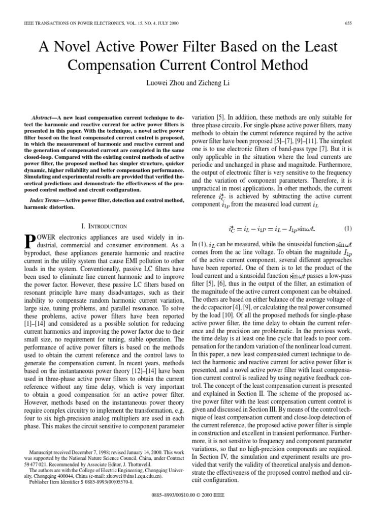 2000 PE - A Novel Active Power Filter Based On The Least Compensation ...