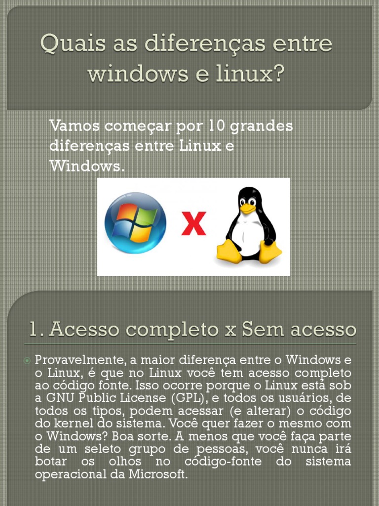 Quais as diferenças entre windows e linux | PDF | Linux | Ambiente de ...