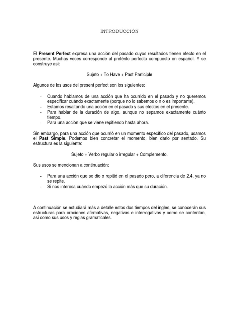 Reglas del Presente Perfecto en Inglés | PDF | Verbo | Mecánica del ...