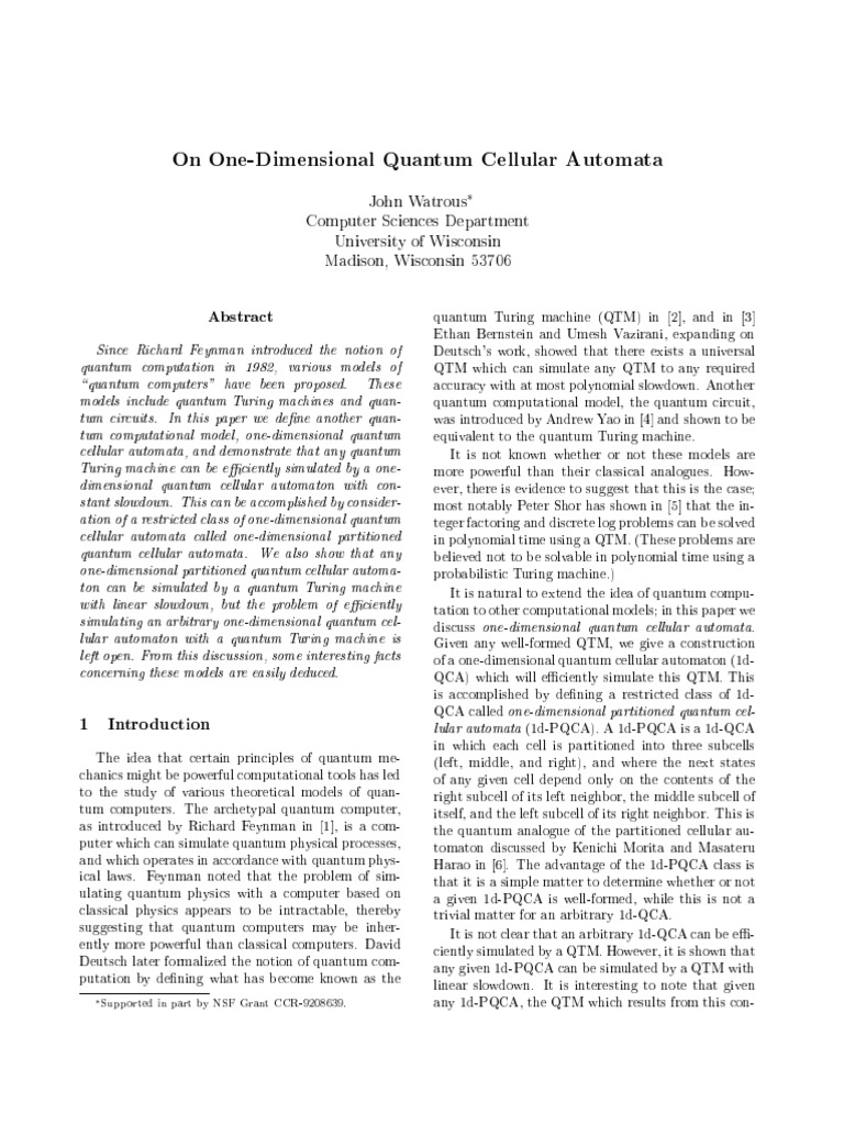 On One-Dimensional Quantum Cellular Automata | PDF | Automata Theory ...