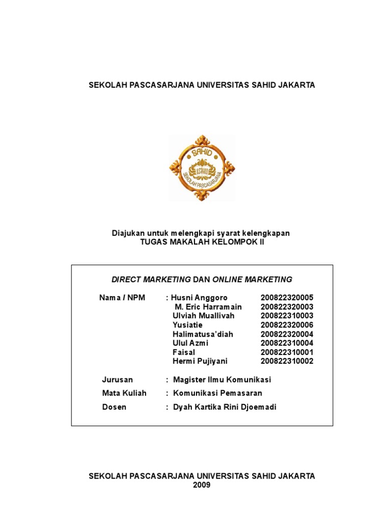 Komunikasi Pemasaran Direct Marketing Online Marketing