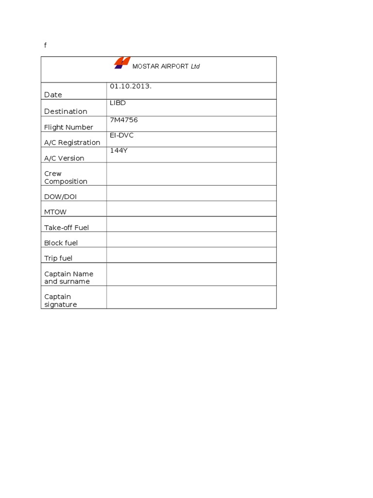 Mostar Airport Flight Details Report | PDF